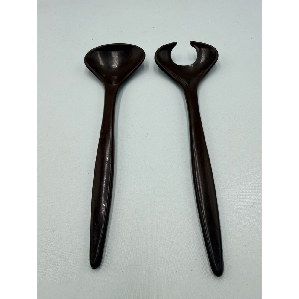 Dawn Salad Server Set Brown Vintage Plastic MCM Spoon Fork